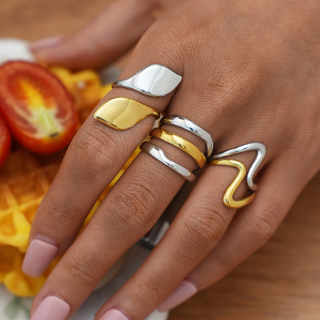 Bague pour femme en acier inoxydable, 1 pièce, couleurs or et argent mélangées