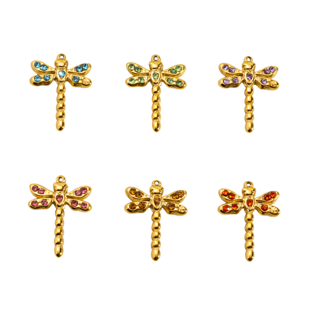 Pendentif Femme Libellule De Luxe, Petit Format, En Acier Inoxydable Étanche, Couleur Or (1 Pièce) Image3
