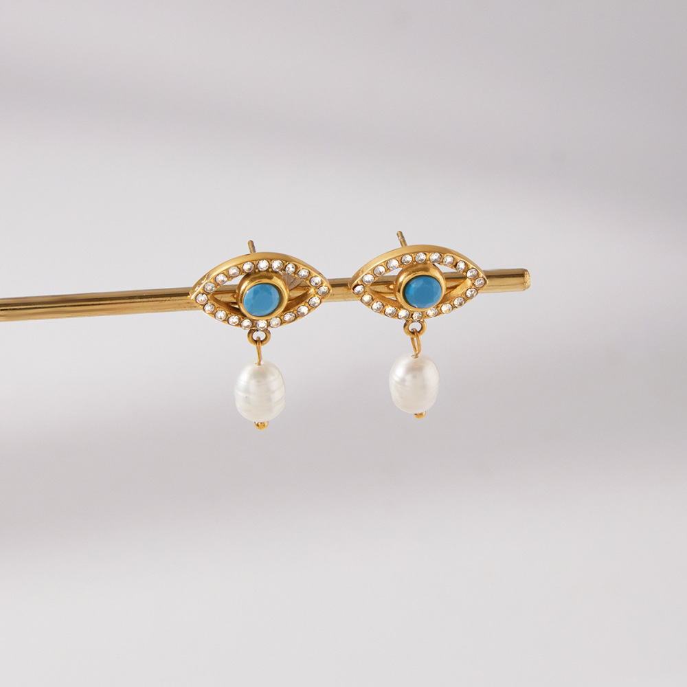 1 Paire De Boucles D'Oreilles Pendantes En Acier Inoxydable Et Acrylique Couleur Or Pour Femme, Œil Du Diable Radieux Image4