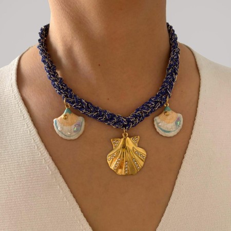 Collier pendentif en tissu coquillage et fleur, 1 pièce 2