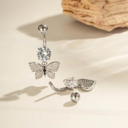 Piercing de nombril en cuivre et zircon, 1 pièce, cœur et papillon 2