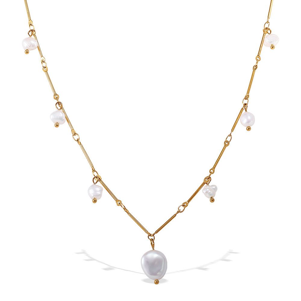 Collier Pendentif Perle Couleur Or En Acier Inoxydable Étanche (1 Pièce) Image4