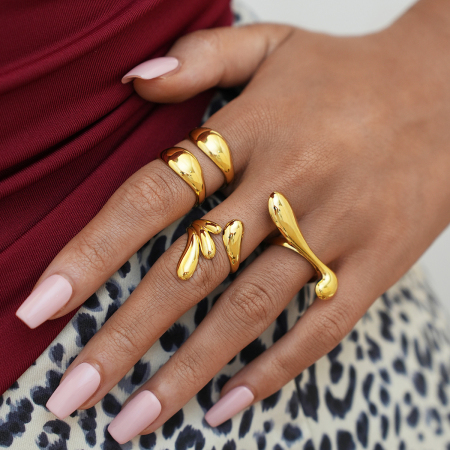Bague femme simple et élégante, en acier inoxydable doré, de forme irrégulière, imperméable, à porter au quotidien.