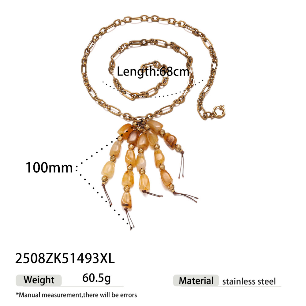 Collier Long Étanche En Acrylique Et Acier Inoxydable Avec Pompon (1 Pièce) 