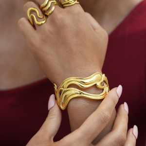 Bracelet Jonc Femme Simple, Rétro, De Forme Irrégulière, En Acier Inoxydable, Couleur Or, Étanche (1 Pièce) h5 Image8