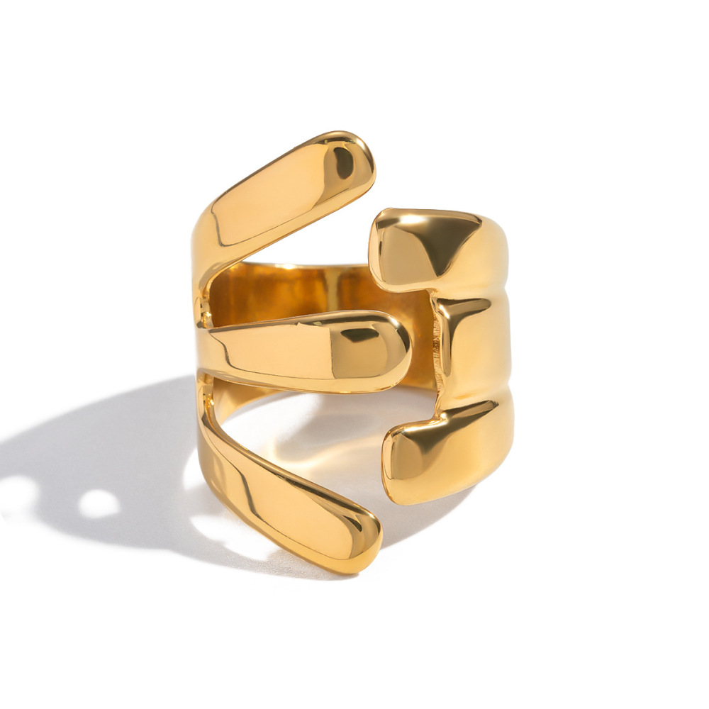 Bague Imposante En Acier Inoxydable Doré, De Forme Irrégulière (1 Pièce), Étanche Image5
