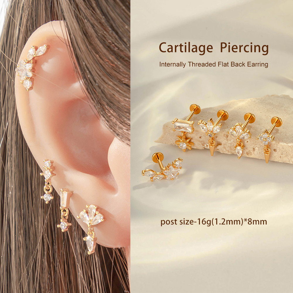 Boucles D'Oreilles Perçantes Pour Femmes, 1 Pièce, Motif Géométrique, Alliage De Cuivre Et De Titane, Couleur Or, Zircone Image6