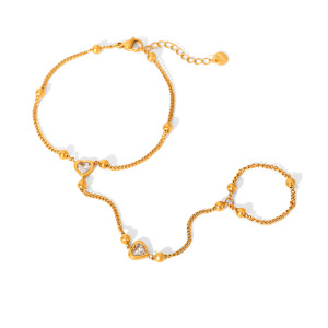 Bracelet À Maillons Pour Femme, En Acier Inoxydable, Couleur Or, Orné D'Un Zircon Et Orné D'Un Cœur Simple (1 Pièce). h5 Image6