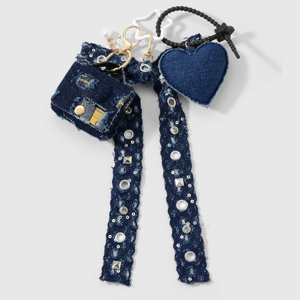 1 Pièce De Breloque De Sac En Jean Avec Nœud En Forme De Cœur 
