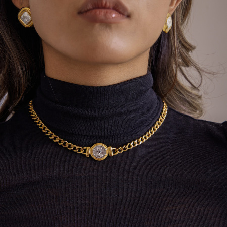 Collier chaîne femme étanche en acier inoxydable, coloris or et argent, motif simple