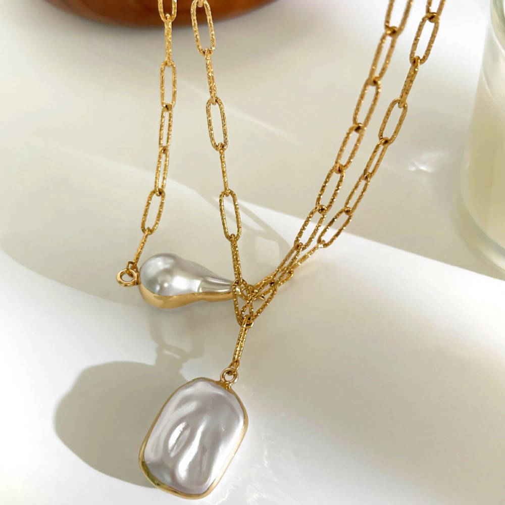 Collier Pendentif Couleur Or Perle 1 Pièce Image5