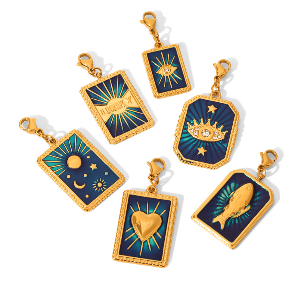 Pendentif Femme Œil Du Diable, Étoile Et Lune En Acier Inoxydable Étanche Couleur Or Avec Zircon (1 Pièce) h5Image6