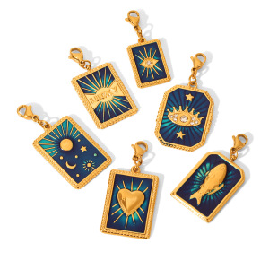 Pendentif Femme Œil Du Diable, Étoile Et Lune En Acier Inoxydable Étanche Couleur Or Avec Zircon (1 Pièce) h5 Image6