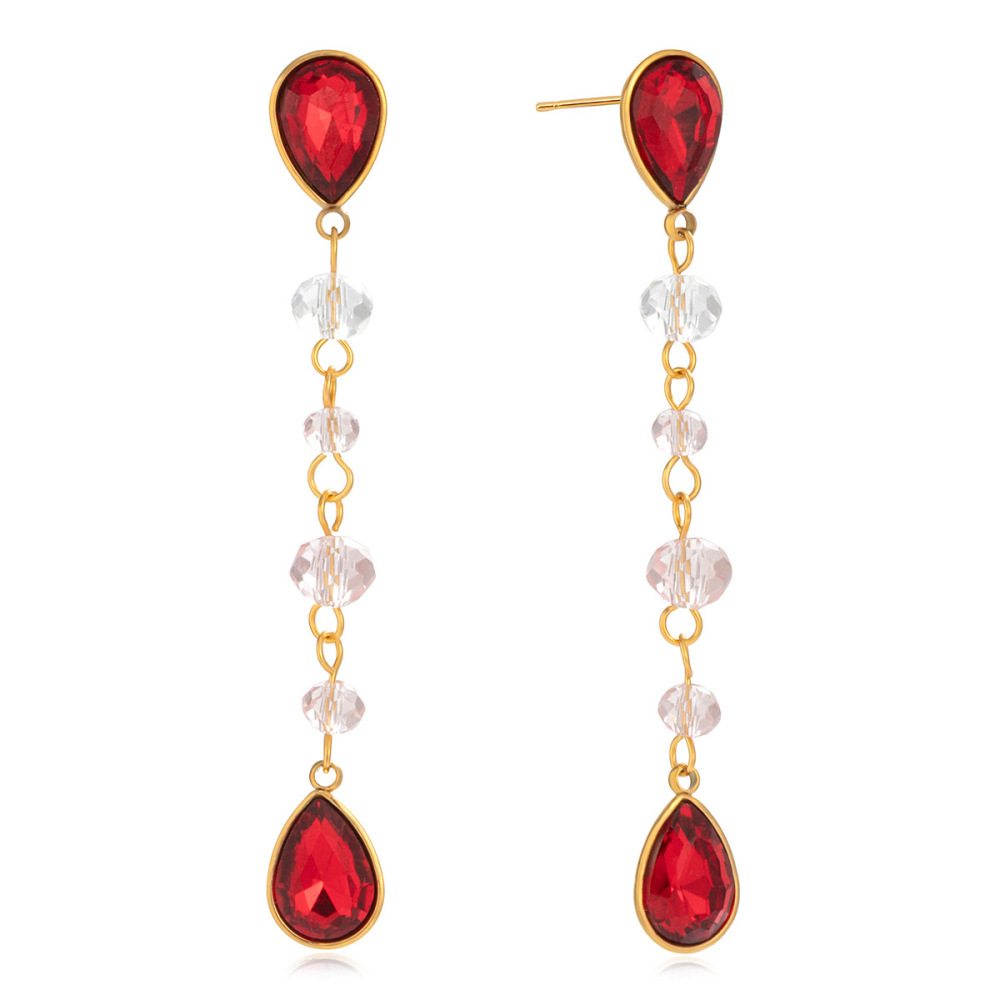 Boucles D'Oreilles Pendantes Luxueuses Pour Femme, En Acier Inoxydable Doré, Couleur Or, En Forme De Goutte Rouge. 1 Paire