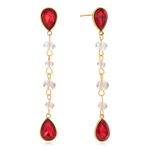 Boucles D'Oreilles Pendantes Luxueuses Pour Femme, En Acier Inoxydable Doré, Couleur Or, En Forme De Goutte Rouge. 1 Paire h5
