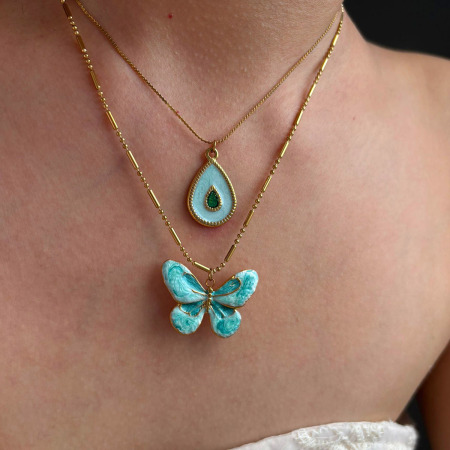 Collier pendentif papillon en acier inoxydable émaillé, étanche, couleur or