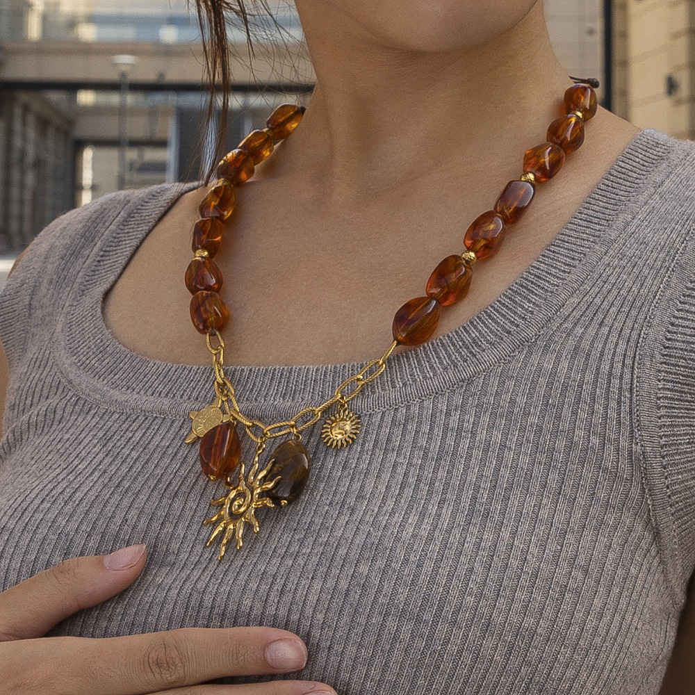 Collier En Acier Inoxydable Doré Étanche Avec Perles Acryliques (1 Pièce) Image3