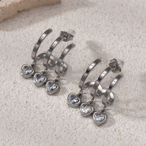 Boucles D'Oreilles Pendantes En Forme De Cœur, En Acier Inoxydable Étanche, Couleur Or, Avec Zircon. h5 Image4