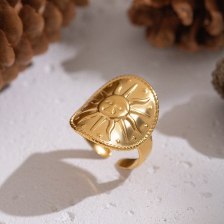 Bague tendance rétro soleil en acier inoxydable étanche (1 pièce)