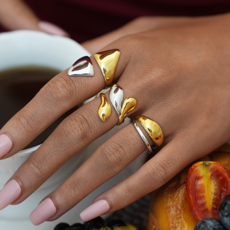 Bague femme en acier inoxydable étanche, coloris or et argent (1 pièce)