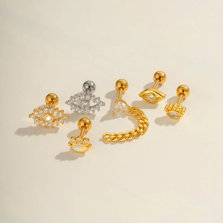 Boucle d'oreille piercing œil du diable en cuivre et zircon couleur or, 1 pièce