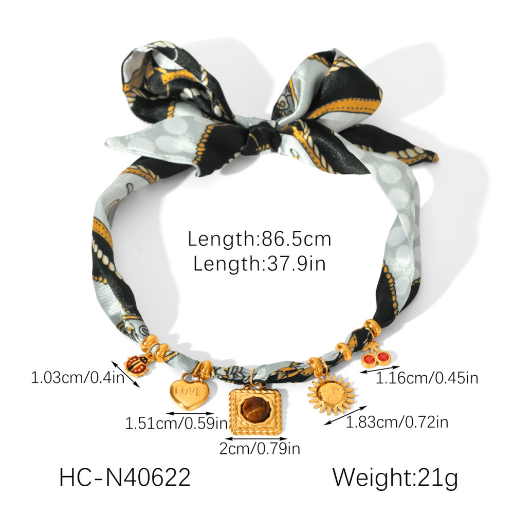 Ensemble De Colliers En Tissu Et Pierre Naturelle Couleur Or, 1 Pièce h5Image2
