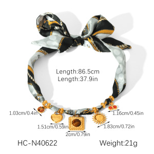 Ensemble De Colliers En Tissu Et Pierre Naturelle Couleur Or, 1 Pièce h5 Image2