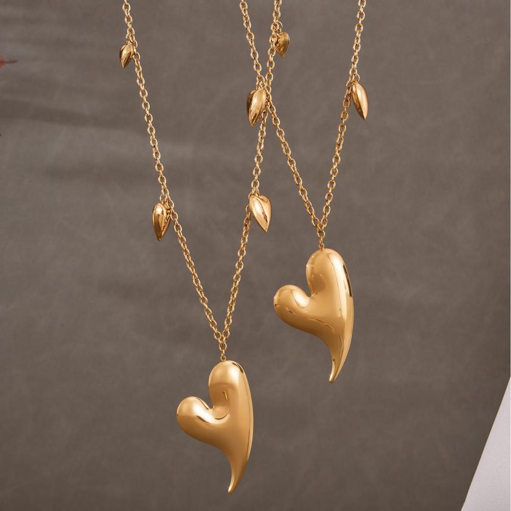 Collier Long Classique En Acier Inoxydable, Couleur Or, Avec Motif Cœur Irrégulier. Image5
