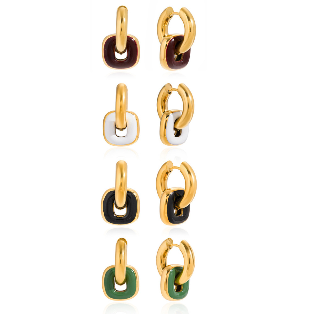 1 Paire De Boucles D'Oreilles Créoles Rectangulaires Vintage En Acier Inoxydable Étanche Couleur Or Pour Femme h5Image8