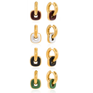 1 Paire De Boucles D'Oreilles Créoles Rectangulaires Vintage En Acier Inoxydable Étanche Couleur Or Pour Femme h5 Image8