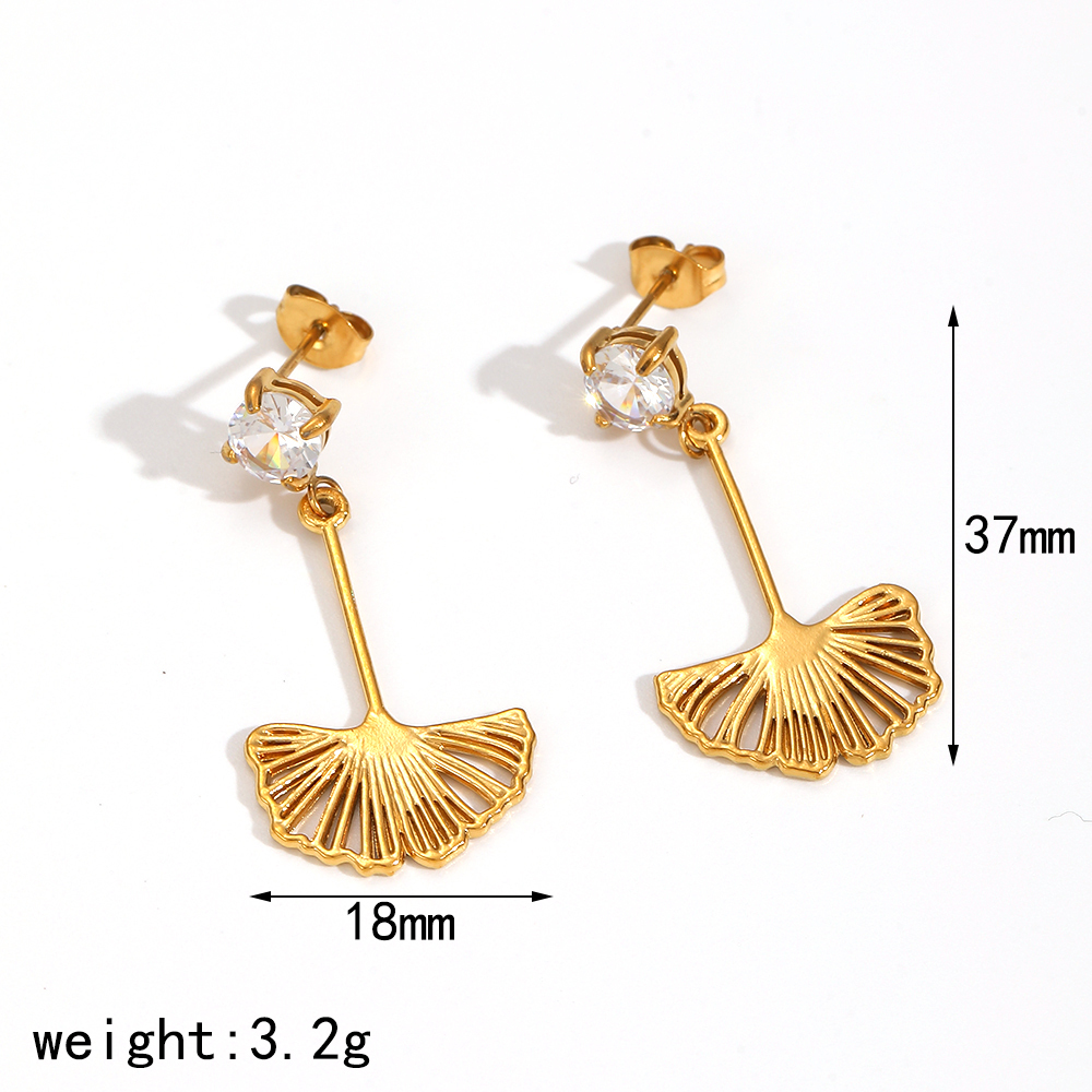 1 Paire De Boucles D'Oreilles Pendantes Rétro En Acier Inoxydable, Couleur Or, Étanches, En Forme De Feuille. 