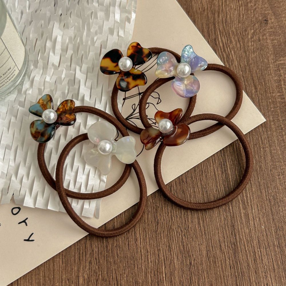 1 Élastique À Cheveux En Acétate Pour Femme, Série Simple, Motif Floral Rétro Dégradé De Couleurs Image2