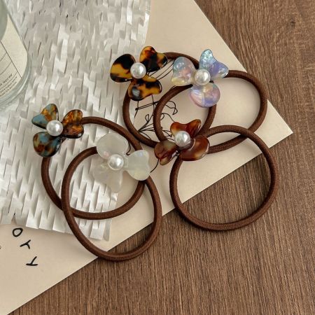 1 élastique à cheveux en acétate pour femme, série simple, motif floral rétro dégradé de couleurs 2