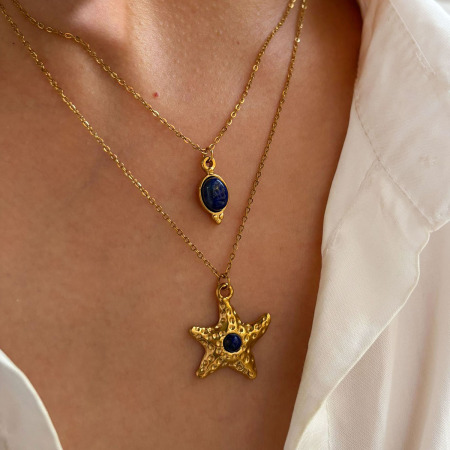 Collier avec pendentif étoile de mer en pierre naturelle couleur or, 1 pièce