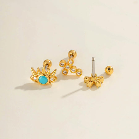 Boucle d'oreille piercing fleur cuivre or zircon 1 pièce 2