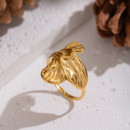 Bague statement en acier inoxydable doré, 1 pièce, motif fleur