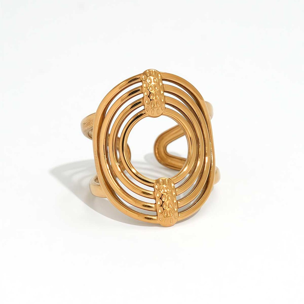 Bague Femme Décontractée, Ronde, En Acier Inoxydable Étanche Couleur Or (1 Pièce)