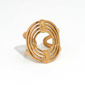 Bague Femme Décontractée, Ronde, En Acier Inoxydable Étanche Couleur Or (1 Pièce) h5