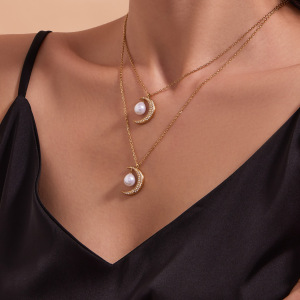 Ensembles De Bijoux Pour Femmes Classic Star&Moon En Acier Inoxydable Étanche, Couleur Or Et Zircon. h5 Image3