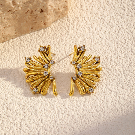 1 paire de boucles d'oreilles à clous en acier inoxydable de forme irrégulière, étanches, couleur or
