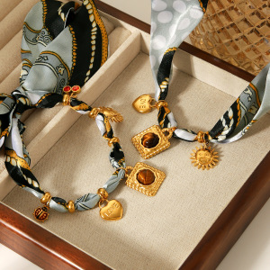 Ensemble De Colliers En Tissu Et Pierre Naturelle Couleur Or, 1 Pièce h5 Image3