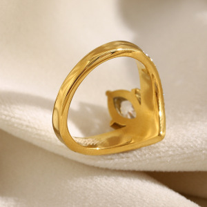 Bague De Luxe Pour Femme, En Acier Inoxydable Étanche, Forme Irrégulière, Ornée D'Un Zircon Et Sertie D'Une Couronne. h5 Image3