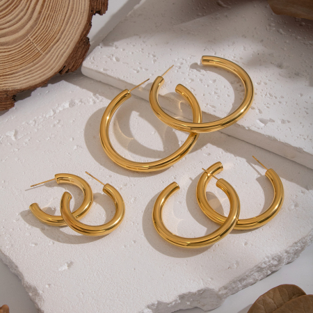 1 paire de boucles d'oreilles créoles en acier inoxydable étanche couleur or 2