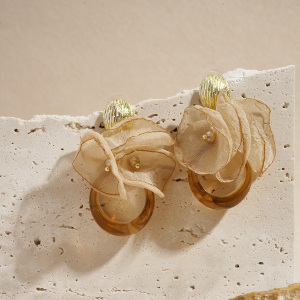 1 Paire De Boucles D'Oreilles Pendantes Rétro En Résine Et Tissu À Fleurs h5 Image3