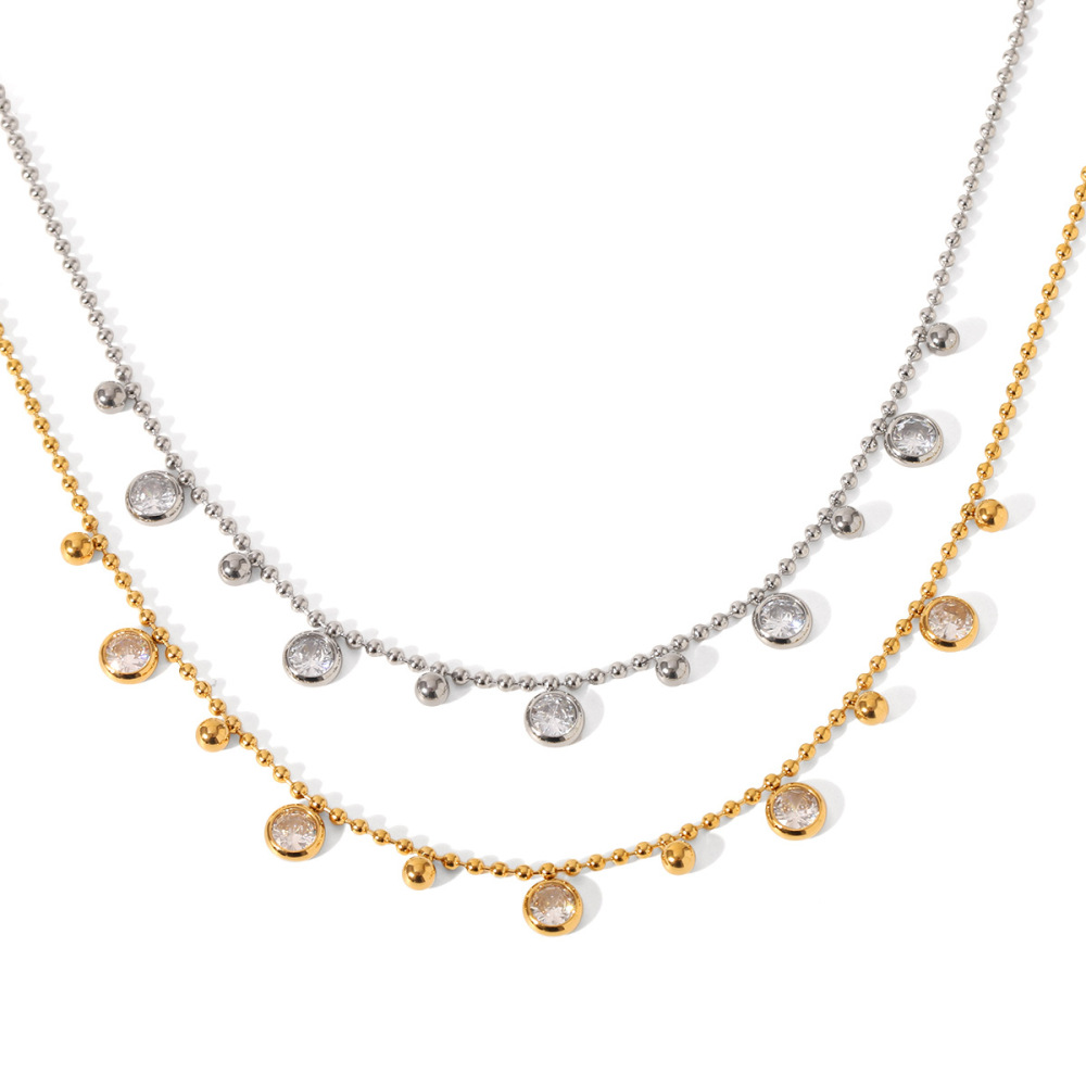 Collier Pendentif Femme Luxueux En Acier Inoxydable Doré, Orné D'Un Zircon, Avec Un Pendentif Rond En Forme De Cercle. Image6