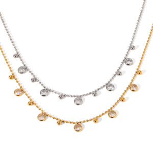 Collier Pendentif Femme Luxueux En Acier Inoxydable Doré, Orné D'Un Zircon, Avec Un Pendentif Rond En Forme De Cercle. h5 Image6