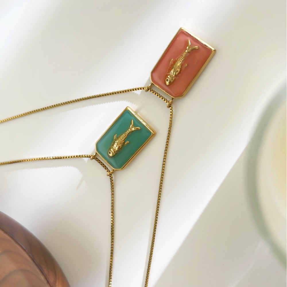 Collier Pendentif En Acier Inoxydable, Émail Doré, 1 Pièce, En Forme De Poisson Image4