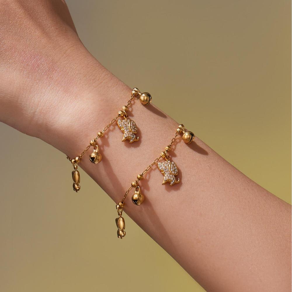 Ensembles De Bijoux Pour Femmes En Acier Inoxydable, Imperméables, Couleur Or, Ornés De Zircon Et Représentant De Délicats Chiots Mignons Image2