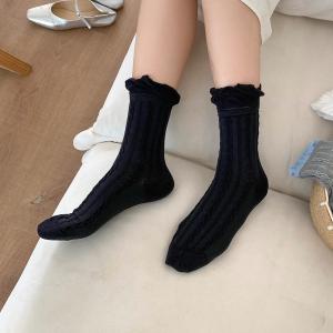 1 Paire De Chaussettes Mi-Mollet Élégantes En Coton Pour Femme h5 Image3