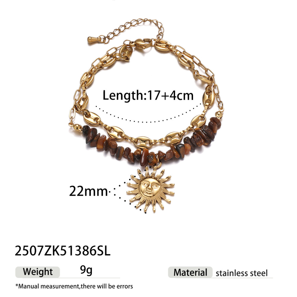 Bracelet Sun En Acier Inoxydable Étanche Couleur Or Avec Perles De Pierre Naturelle (1 Pièce) 